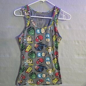 Marvel Comics Avengers All Over Print Tank Top Gray Racer-back Women's Medium